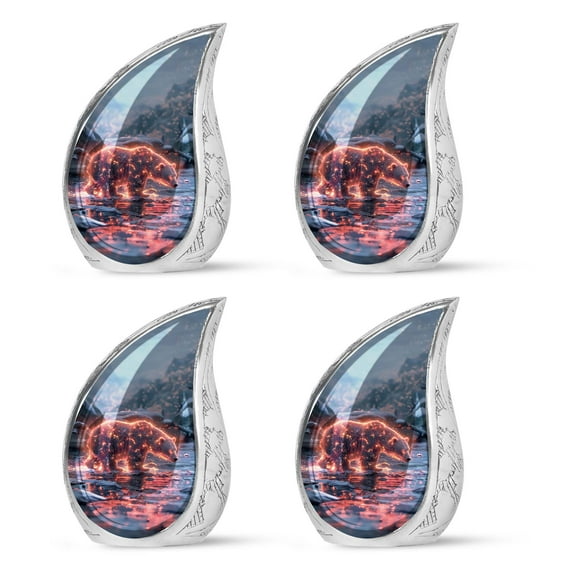 SUBSH Fiery Frost Bear - Urn For Ashes For Women - Small Burial Urns For Adult Human Ashes - Small Keepsake Urns - Pack Of 4 - Burial Urns For Human Ashes - Urn For Human Ashes