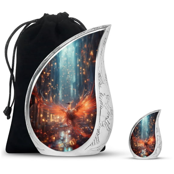 SUBSH Fire Red Phoenix Spreading Wings - Small Keepsake Urns For Human Ashes - Small Urns For Human Ashes Adult - Urns For Human Ashes - Combo 1 Large & 1 Small -