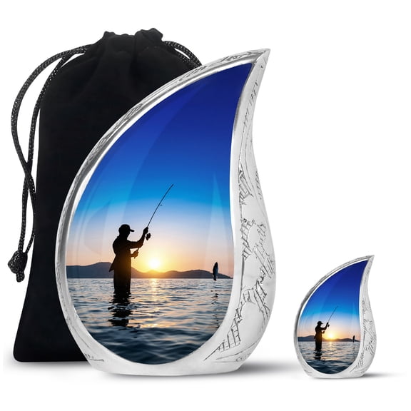 SUBSH Fisherman Fishing Beautiful Morning Sunset Scene - Urn For Human Ashes - Urns For Human Ashes Adult Female Mom - Urns For Ashes Adult Female Mom - Combo 1 Large & 1 Small