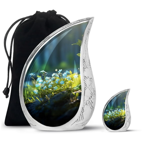 SUBSH Forget Me Not Flowers On A Green Background - Cremation Urns For Men - Small Keepsake Urns - Small Ashes Urn - Combo 1 Large & 1 Small - Memorial Urns For Human Ashes Keepsake