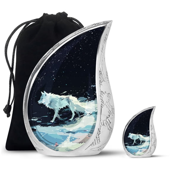 SUBSH Galactic Wolf Wanderlust - Urn For Ashes Keepsake - Urn For Human Ashes Adult Men - Urn For Mom Ashes - Combo 1 Large & 1 Small - Funeral Urn For Adult Ashes Men