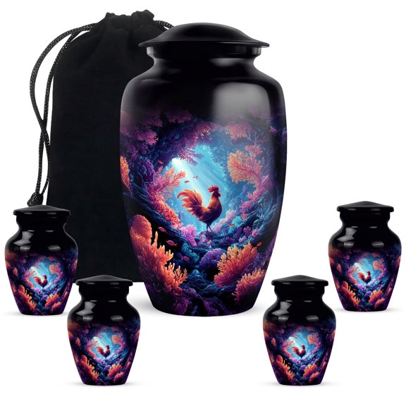 SUBSH Hen Funeral Urns For Men Ashes - Black Cremation Urns For Adult Ash - Large & Small Keepsake Urn For Human Ashes - Funeral Urn - Combo-5 - 10 Inch Large & 3 Inch