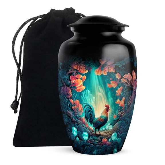SUBSH Hen Urns For Adult - Black Funeral Urn For Ashes - Mystical Light Ash Urn For Adults - Handmade Urns For Ashes Adult Male Large - 10 Inch - Large With Velvet Bag