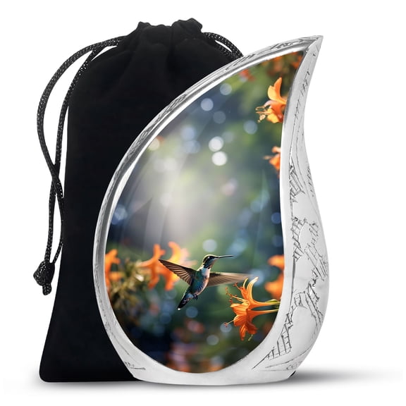 SUBSH Humming Bird Flying Near Lilly Flower - Adult Urn - Urns For Human Ashes Adult Woman - Urns For Women Human Ashes - 10 Inch - Cremation Urns For Ashes For Women - Cremation Urns For Burial