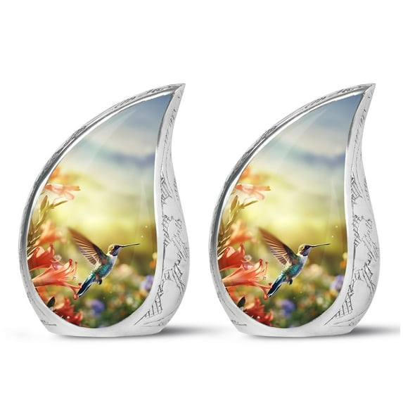 SUBSH Humming Bird Flying Near Lilly Flower - Small Keepsake Cremation Urns - Funeral Urns For Ashes Adult - Urn For Human - Pack Of 2 - Mens Urns For Human Ashes