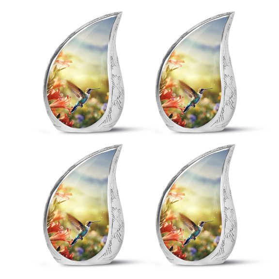 SUBSH Humming Bird Flying Near Lilly Flower - Small Urns For Human Ashes Adult Male - Urns For Infant Ashes - Urn For Human Ashes - Pack Of 4 - Urn For Human Ashes Adult Woman - Cremation Urn