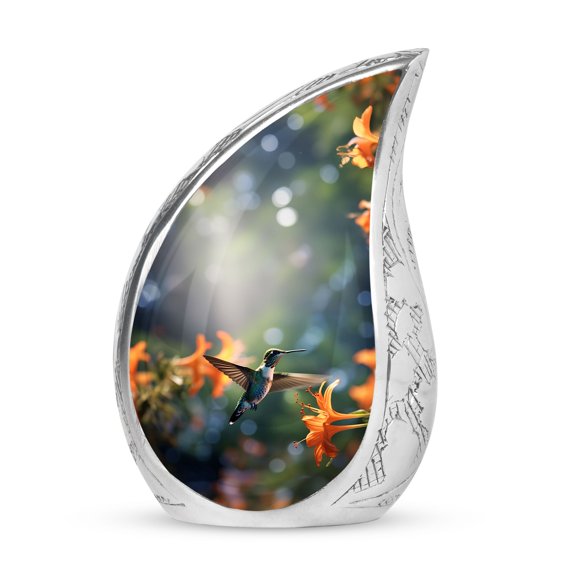 SUBSH Humming Bird Flying Near Lilly Flower - Urns For Men - Urns For Ashes Adult Male Small - Urn Small - Pack Of 1 - Small Urns For Ashes Adult Female - Cremation Urns For Human Ashes