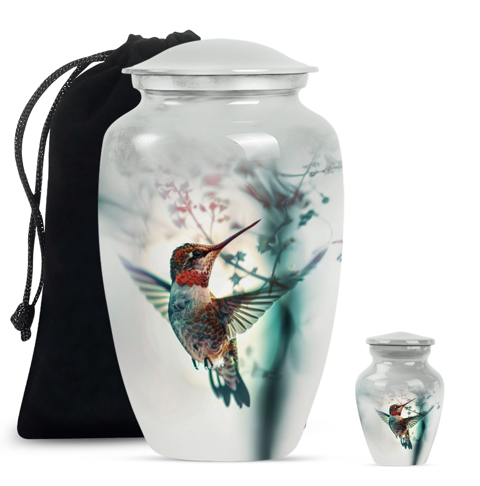 SUBSH Hummingbird Urn, Combo of 2 (10 Inch Urn & Keepsake Urn), White Urn for Ashes, Pet Urn for Ashes, Cremation Urns for Ashes, Urns for Human Ashes, Urns for Ashes Adult Male, Urn for Ashes