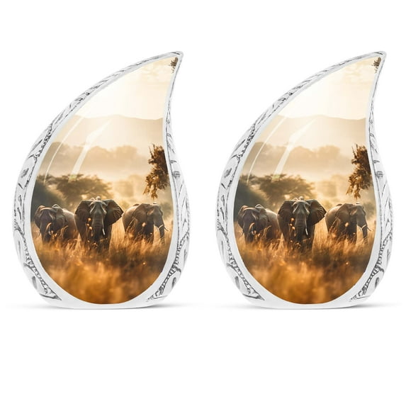 SUBSH Hurd Of Elephannts In Grass Field - Cremation Urn Human Ashes - Urn For Mom - Urns For Mom Ashes - Pack Of 2 - Cremation Urns For Human Ashes - Keepsake Urn For Human Ashes