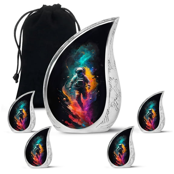 SUBSH Illustration Astronaut With Rainbow - Cremation Memorial - Adult Cremation Urns For Human Ashes - Urns For Ashes Adult Female Mom - Combo 1 Large & 4 Small - Keepsake Urns For Ashes