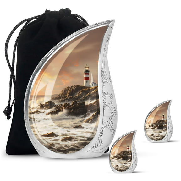 SUBSH Lighthouse With Sunrise - Cremation Urns For Adult Ashes - Urn For Human Ashes Adult Male - Urn For Human Ashes Adult Woman - Combo 1 Large & 2 Small - Urn For Human Ashes Adult Men