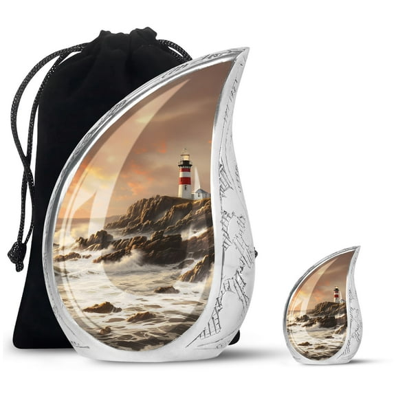 SUBSH Lighthouse With Sunrise - Cremation Urns Adult - Urn For Human Ashes Adult Female - Urn For Human Ashes Adult Men - Combo 1 Large & 1 Small - Urn For Human Ashes Adult Male