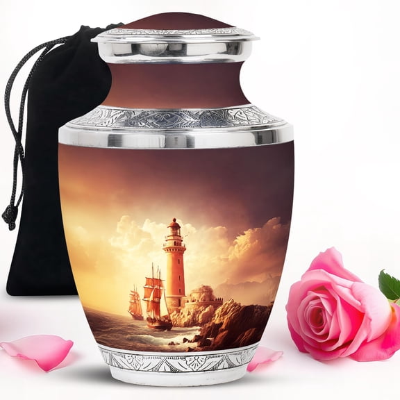 SUBSH Lighthouse Urn Keepsakes for Ashes for Men - Burial Urns - Small Memorial - Small Urn for Ashes Adult Male - Decorative Urns - Secure Threaded Lid (10 inch)