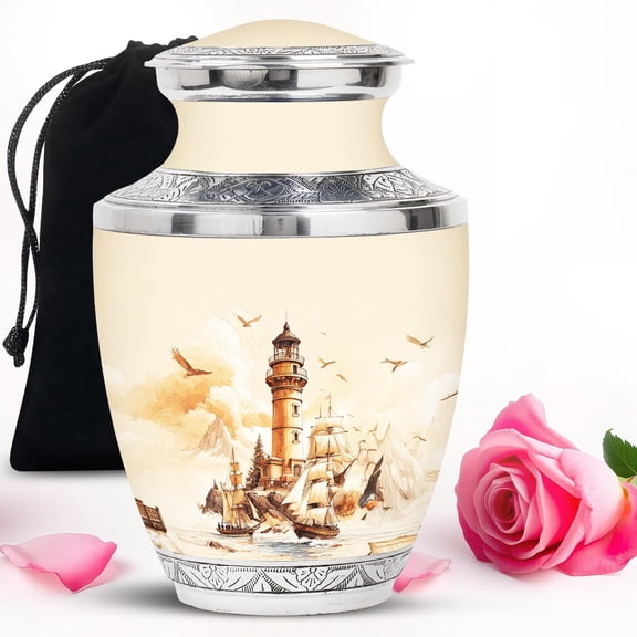 SUBSH Lighthouse Urns for Funeral Ashes - Cremations Urns - Funeral Memorial Set - Mini Urn - Little Urn - Secure Threaded Lid (10 inch)