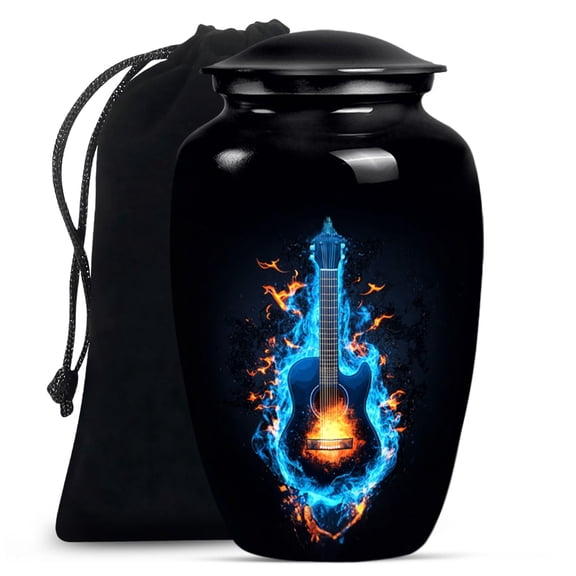 SUBSH Lighting Guitar Cremation Urn, 10 Inch Urn for Ashes Adult Male, Large Memorial Funeral Urn, Cremation Urn for Human Ashes, Burial Urn for Ashes, Black Urn, Guitar Urn for Ashes