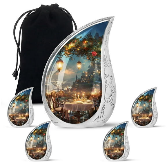 SUBSH Midnight Blooms A Date Night Amidst The City Lights - Cremation Urns For Adult Ashes Women - Urns For Ashes Adult - Funeral Urns For Ashes - Combo 1 Large & 4 Small