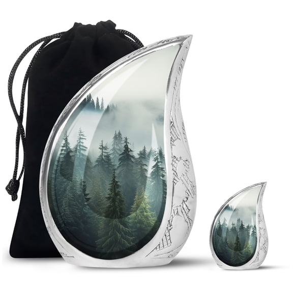 SUBSH Misty Mountain Forest - Burial Urns - Miniature Urns For Ashes - Funeral Urns For Ashes - Combo 1 Large & 1 Small - Burial Urns For Human Ashes - Cremation Keepsakes