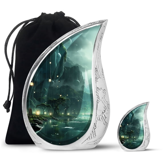 SUBSH Mystical Rainforest At Night - Cremation Urn Human - Urns For Burial - Urn Decorations - Combo 1 Large & 1 Small - Cremation Keepsake Urns For Human Ashes Adult