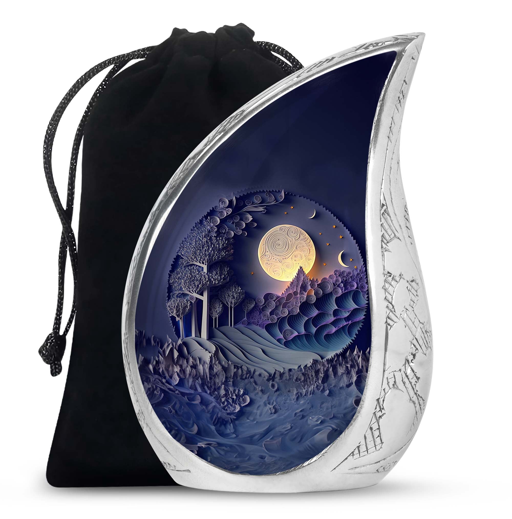 SUBSH Papercut Landscape With Full Moon - Human Urns For Ashes - Urn For Human Ashes Adult Woman - Large Urn For Ashes - 10 Inch - Largeature Urns For Ashes - Urn For Ashes For Women
