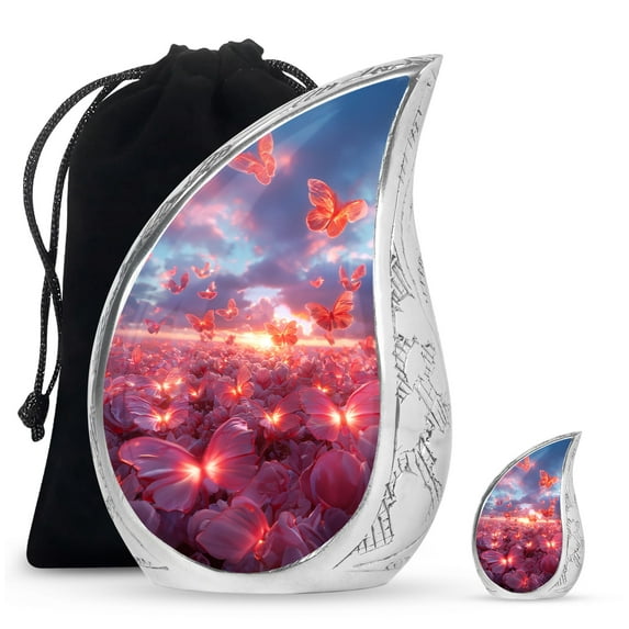 SUBSH Pink Butterfly Adult Urns For Human Ashes Men - Urns For Human Ashes Small Size Keepsake - Funeral Urn - Combo 1 Large & 1 Small - Small Burial Urns For Adult Human Ashes - Ashes Keepsake