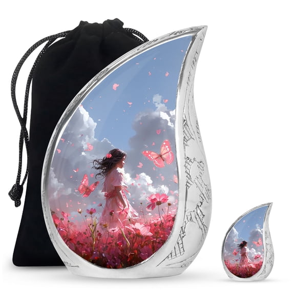 SUBSH Pink Butterfly Urns For Ashes Adult Male - Urns For Ashes Adult - Small Urns For Human Ashes Adult - Combo 1 Large & 1 Small - Cremation Urn Human Ashes - Cremation Urns For Human Ashes
