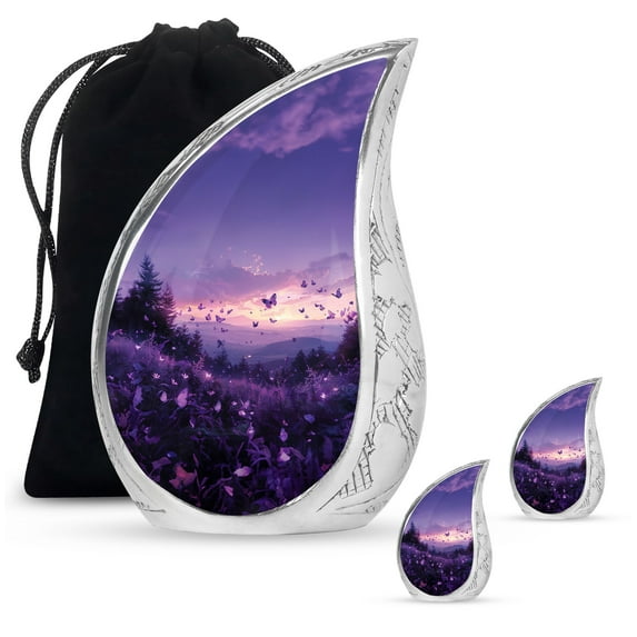 SUBSH Purple Meadow Urn For Ashes Adult - Urn Decorations - Urns For Adult Male - Combo 1 Large & 2 Small - Urns For Human Ashes Large Adult - Urn For Ashes - Funeral Urns For Ashes