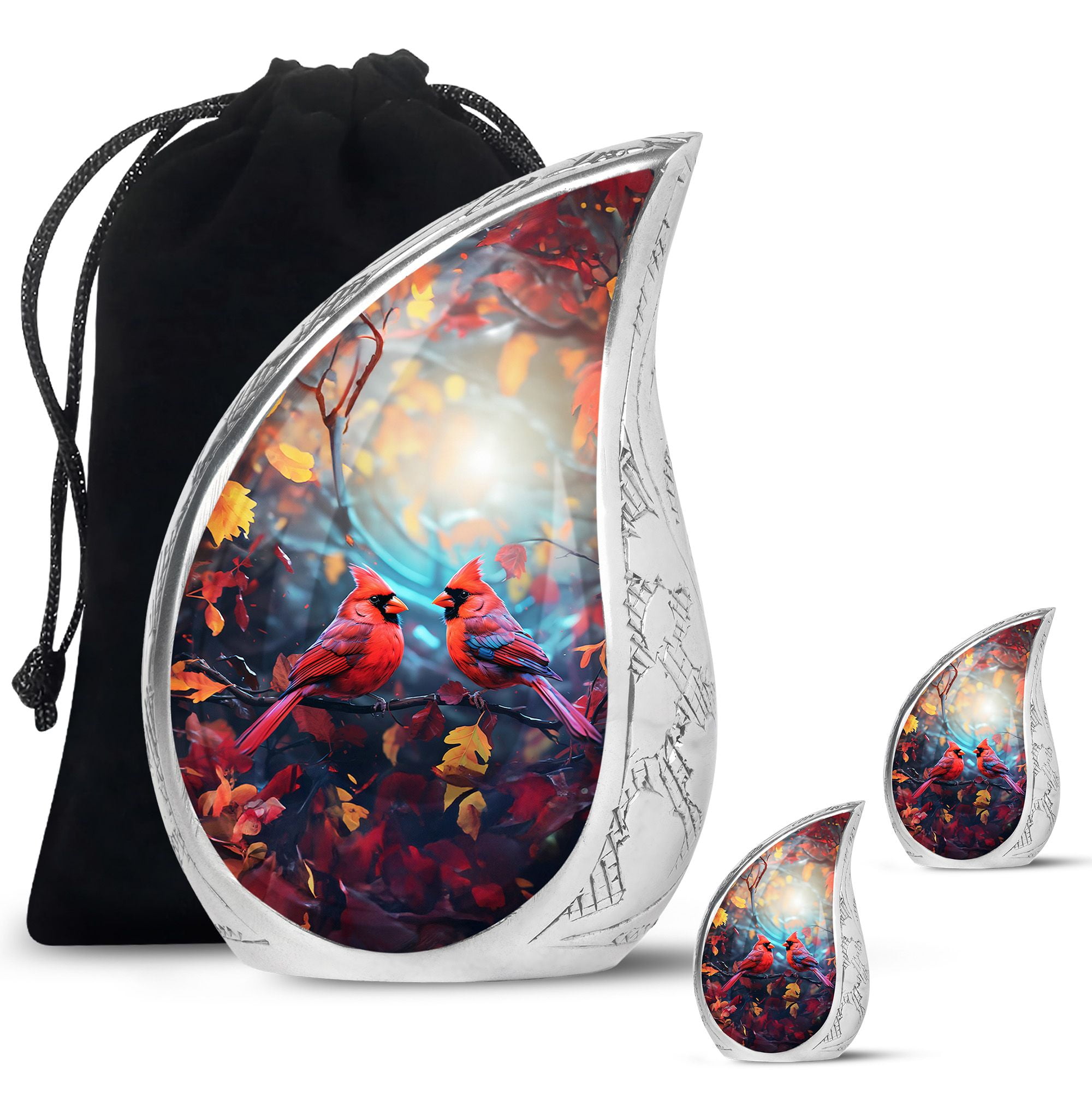 SUBSH Red Cardinal Birds - Adult Urns For Human Ashes Women - Urn For Human Ashes - Urns For Ashes Adult Male Large - Combo 1 Large & 2 Small - Urns For Ashes Adult - Cremation Memorial