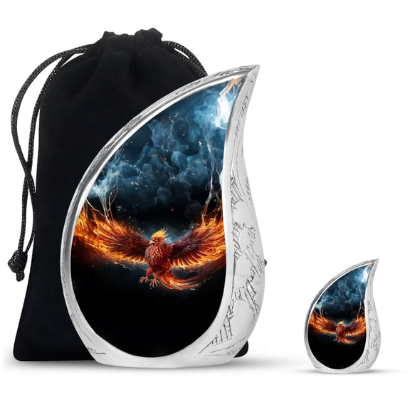 SUBSH Red Phoenix In Fire - Adult Urns For Human Ashes Women - Urns For Human Ashes Adult Female - Miniature Urns For Human Ashes - Combo 1 Large & 1 Small - Keepsake Urns For Human Ashes