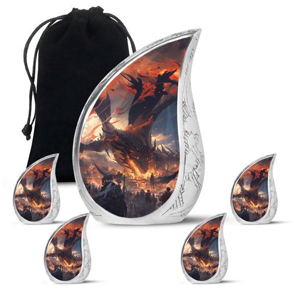 SUBSH Rise Of The Crimson Drake - Cremation Urns For Ashes For Women - Small Cremation Urns For Human Ashes - Urn For Ashes For Women Small - Combo 1 Large & 4 Small - Urns For Ashes Adult Small