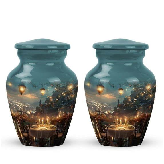 SUBSH A Romantic Dinner with a View - Cremation Keepsakes for Ashes - Companion Urns - Urn Adult Human Ashes - Cremation Urns for Ashes - Urns for Human Ashes Adult Male Dad (Size-3inch,2pcs)