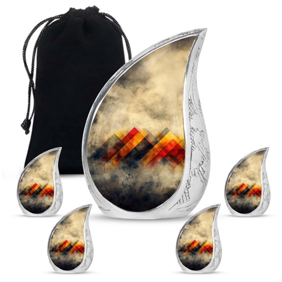 SUBSH Rustic Diamond Tapestry - Urn For Ashes Adult Male - Urn For Ashes For Men - Urn For Human Ashes Adult Male - Combo 1 Large & 4 Small - Cremation Urns For Human Ashes Adult Female