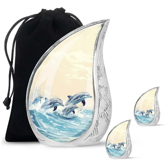 SUBSH Seascape Dolphin Delight - Funeral Urns For Adult Ashes Women - Urns For Ashes Adult Male Large - Ashes Urns Human - Combo 1 Large & 2 Small - Miniature Urns For Human Ashes