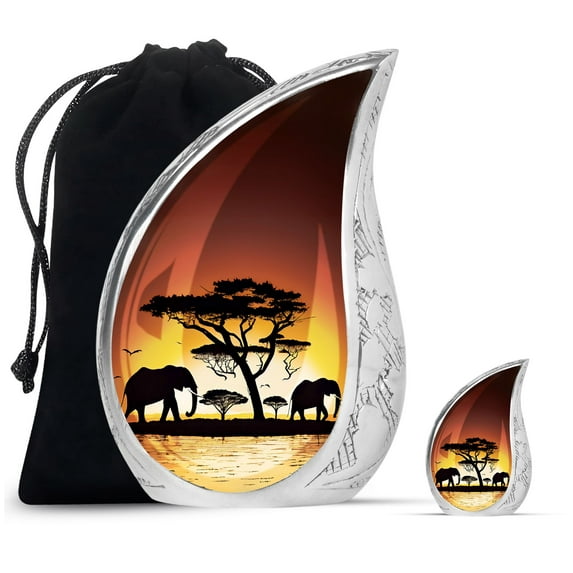 SUBSH Silhoute Of Elephants - Ash Urns For Humans - Urns For Ashes Adult Female Mom - Small Cremation Urns For Human Ashes - Combo 1 Large & 1 Small - Urns For Human Ashes Adult Woman