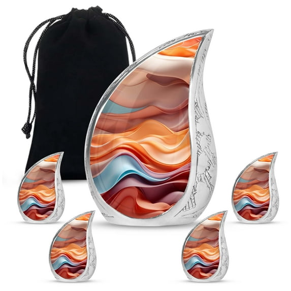 SUBSH Silken Waves Of Color - Cremation Urns For Human Ashes - Funeral Urns For Ashes Adult - Funeral Urns For Adult Ashes Women - Combo 1 Large & 4 Small - Human Urns For Ashes Adult Small