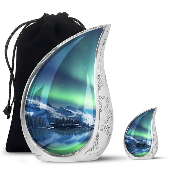 SUBSH Sky Glows With Aurora Over Snowy - Cremation Urns Adult - Urn For Human Ashes Adult Female - Urn For Human Ashes Adult Men - Combo 1 Large & 1 Small - Adult Large Urn - Funeral Urns
