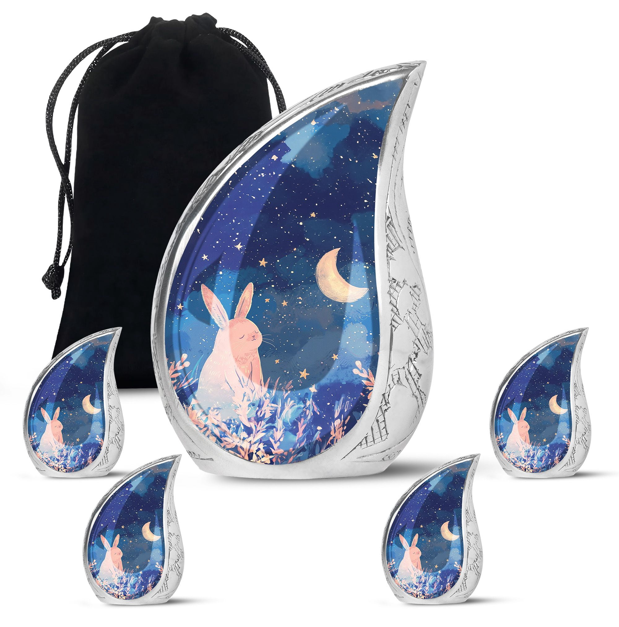 SUBSH Starry Night Rabbit - Cremation Urn For Men - Urn For Adult Female - Funeral Urn For Human Ashes Adult - Combo 1 Large & 4 Small - Ashes Keepsake Urn - Cremation Urn For Men