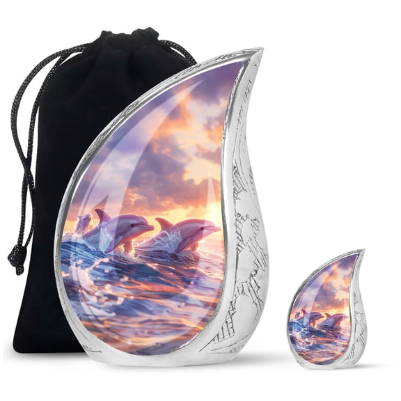 SUBSH Sunset Dolphin Serenade - Burial Urns For Adult Human Ashes - Urn For Son - Urns For Women Human Ashes - Combo 1 Large & 1 Small - Creamation Urn - Cremation Urns For Ashes