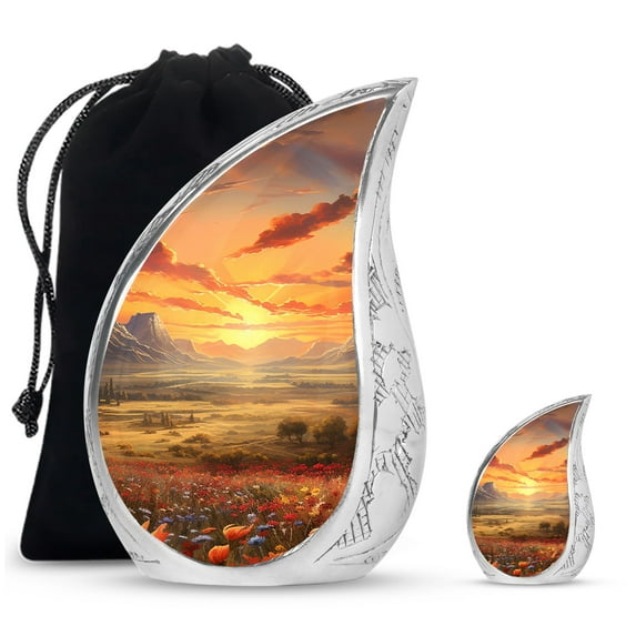 SUBSH Sunset Splendor Over The Valley Of Blooms - Funeral Urn - Keepsake Cremation Urns For Human Ashes - Urn For Human Ashes - Combo 1 Large & 1 Small - Urn For Ashes Small - Cremation Urn Human