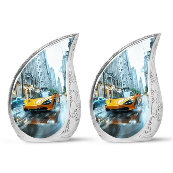 SUBSH Supercars Glide Through The Wet City - Human Ash Urns - Urns For Men Ashes Adult Male - Urns For Human Ashes Small - Pack Of 2 - Miniature Urns For Human Ashes