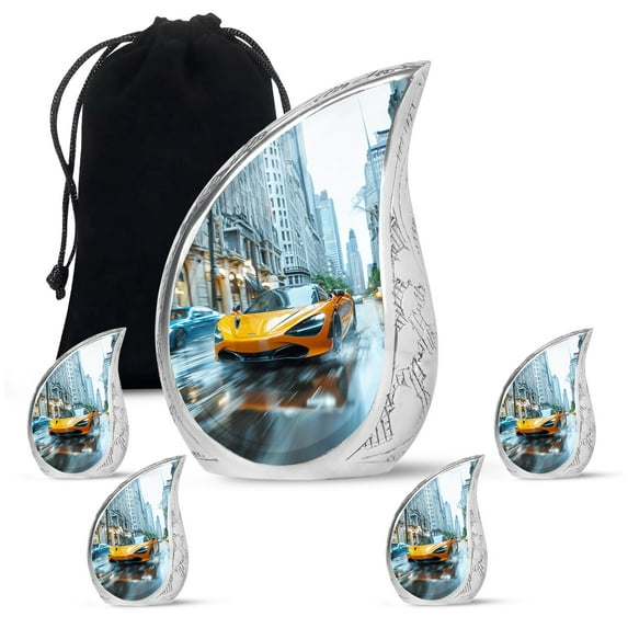 SUBSH Supercars Glide Through The Wet City - Urns For Ashes Adult - Urns For Women Human Ashes - Urns For Mom Ashes - Combo 1 Large & 4 Small - Urns For Ashes Adult Male Small - Cremation Memorial