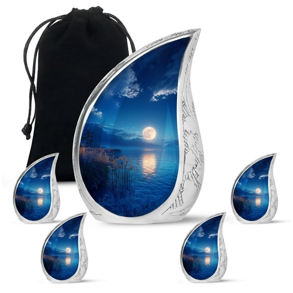 SUBSH Tranquil Moonlight Serenade By The Mountain Lak - Urns For Human Ashes Adult Male - Urns For Adult Female - Urns For Adults Men - Combo 1 Large & 4 Small - Cremation Urns For Human Ashes