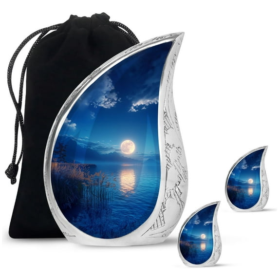 SUBSH Tranquil Moonlight Serenade By The Mountain Lak - Urns For Human Ashes Adult - Urn Keepsake - Urns For Adults - Combo 1 Large & 2 Small - Urn For Adult Female Ashes - Urn For Human Ashes