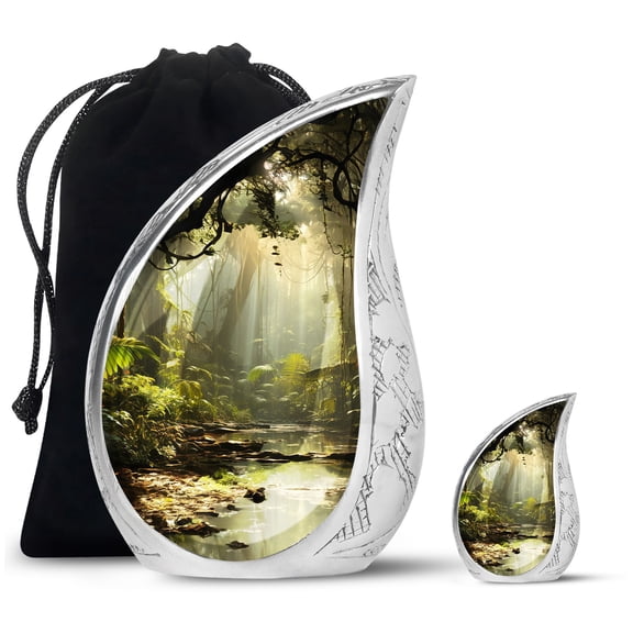 SUBSH Tropical Rainforest Stream - Cremation Urns For Ashes - Adult Burial Urns - Miniature Urns For Ashes - Combo 1 Large & 1 Small - Urn For Cremation - Keepsake Urns For Ashes