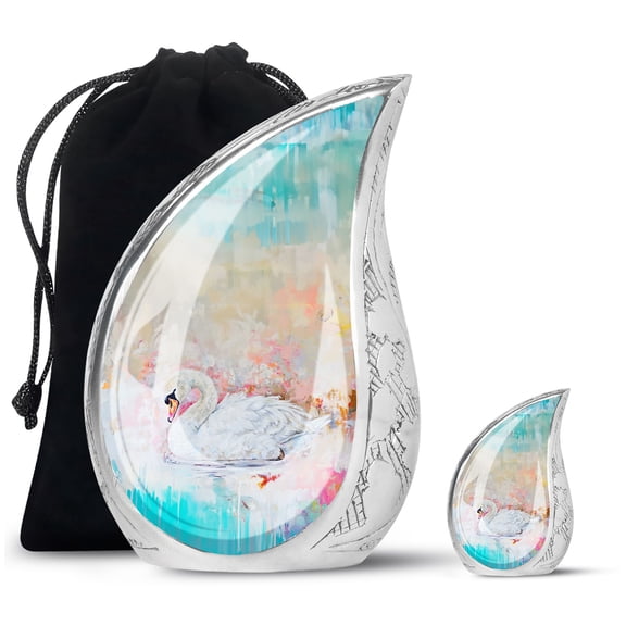 SUBSH Vibrant Swan Elegance - Urns For Ashes Keepsake - Small Keepsake Urns - Urns For Ashes Adult Female Mom - Combo 1 Large & 1 Small - Cremation Urns For Human Ashes Adult Female