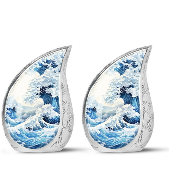SUBSH Wave Hand Painting - Adult Human Urn - Urn Human Ashes Small - Urns For Human Ashes Adult Female Mom - Pack Of 2 - Cremation Urns For Adult Ashes - Funeral Urns For Human Ashes Adult