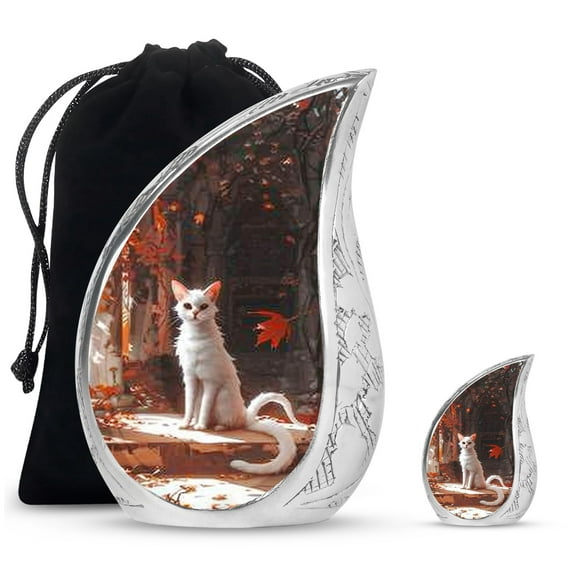 SUBSH White Cat Cremation Urn For Women - Urn For Mom - Funeral Urns For Ashes - Combo 1 Large & 1 Small - Urns For Ashes Adult - Ashes Keepsake - Cremation Memorial