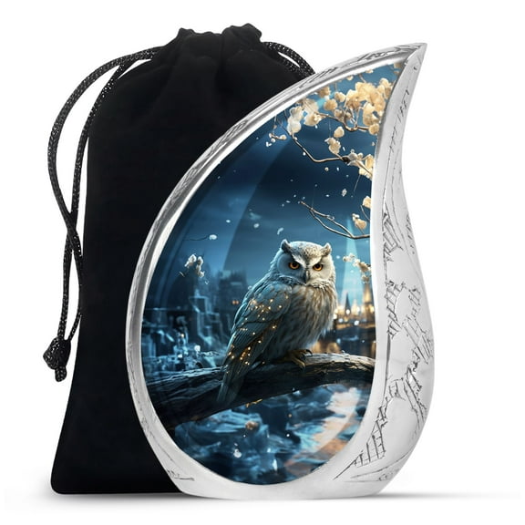 SUBSH White Owl Sitting White Flower Tree - Adult Human Urn - Large Urns - Large Cremation Urns For Human Ashes - 10 Inch - Cremation Urns For Adults - Urns For Woman Human Ashes
