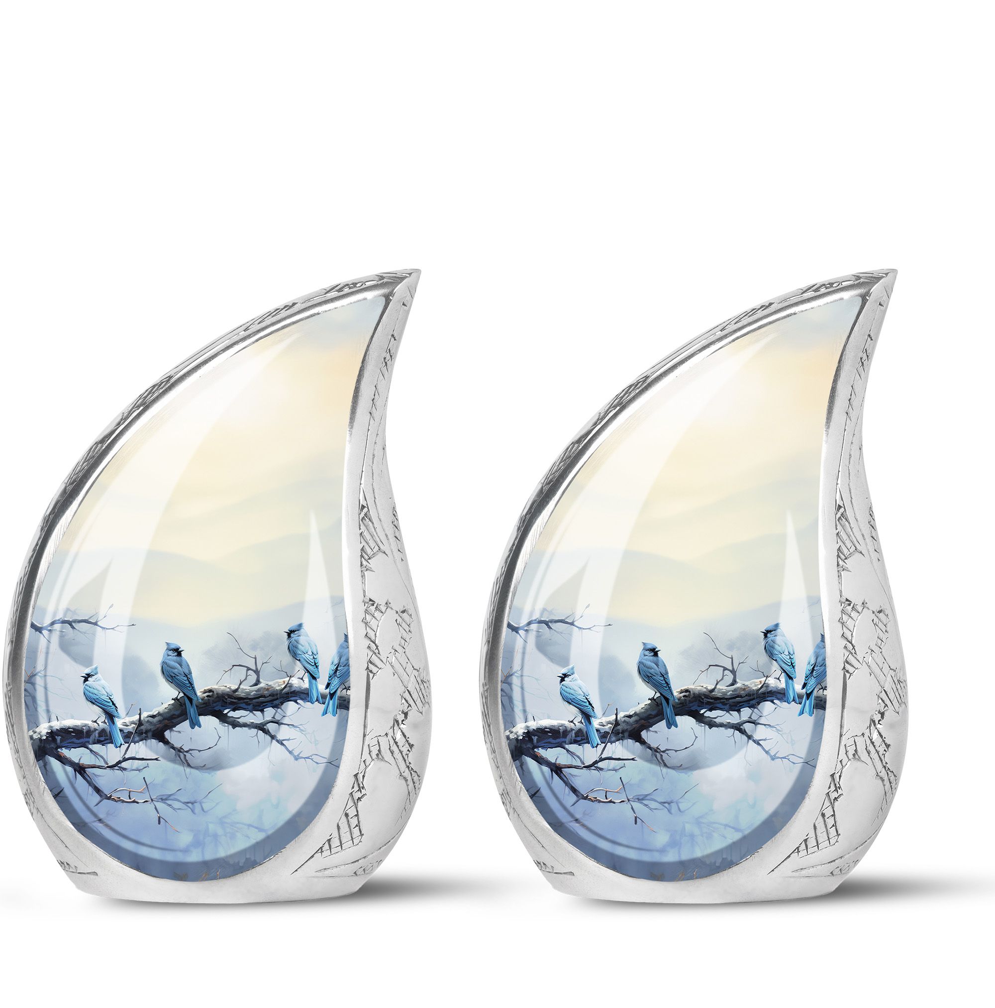 SUBSH Winter Perch Of Blue Jays - Urns For Human Ashes Adult - Urn For Human Ashes Adult Woman - Funeral Urns For Adult Ashes Men - Pack Of 2 - Urns Adult - Cremation Urn For Adults