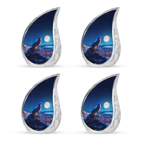 SUBSH Wolf Howling Cremation Urns For Ashes - Urn For Human Ashes Adult Female - Urn For Mom - Pack Of 4 - Urn For Human Ashes Adult Woman - Cremation Urns For Men - Urns Human Ashes