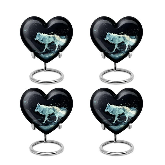 SUBSH Wolf Urns for Human Ashes - Heart Shaped Urn Stand - Ash Holders for Human Ashes - Ashes Urn - Cremation Urn for Ashes - Burial Urns for Human Ashes Adult Male (Size - 3 inch Pack of 4)